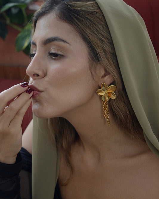 Renovable Flower Chain Earrings/ Aretes Florecer cadena removible1